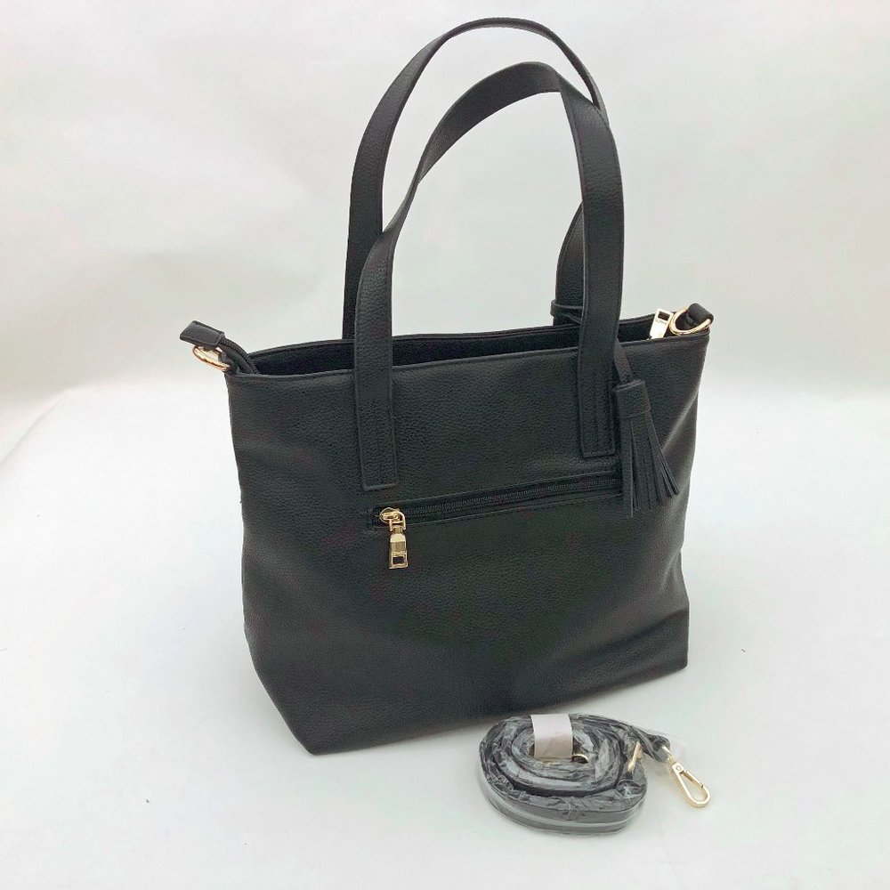 Jen and Co. Black Cassandra Double Pocket Tote Cross Body 10x13x5 inches - Picture 3 of 8
